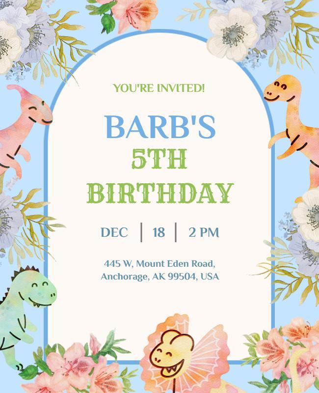 Kids Dinosaur Birthday Party Invitation Flyer Template