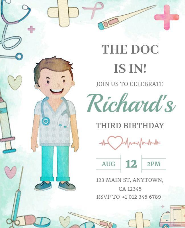 Kids Doctor Themed Birthday Party Flyer Template