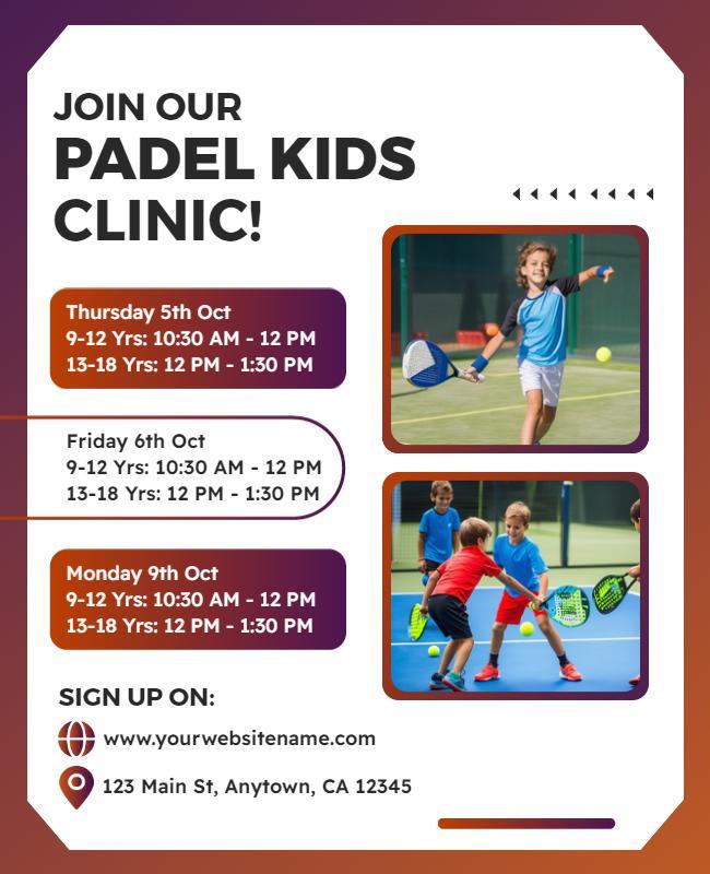 Kids Padel Clinic Announcement Flyer Template