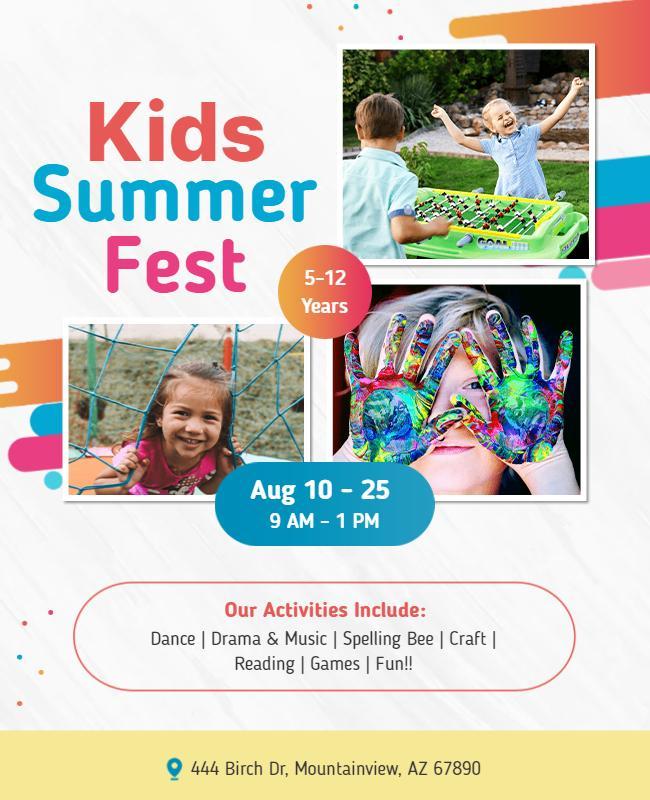 Kids Summer Festival Activities Flyer Template