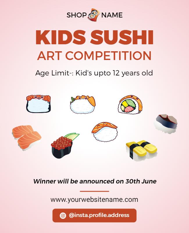 Kids Sushi Art Competition Announcement Flyer Template