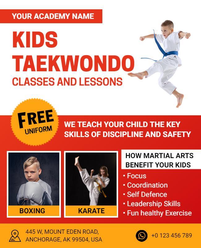 Kids Taekwondo and Martial Arts Lessons Flyer Template