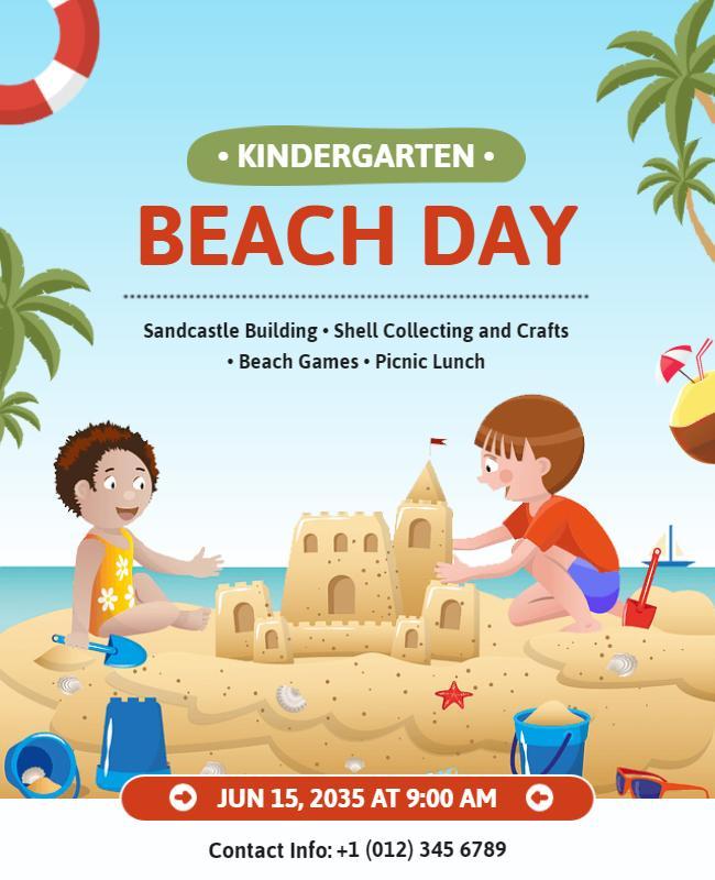 Kindergarten Beach Day Event Flyer Template