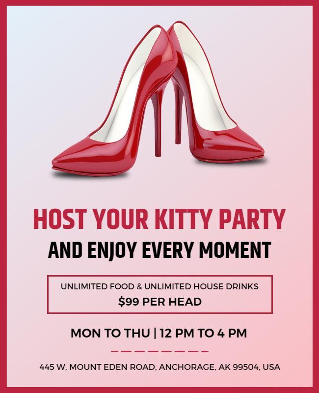 Kitty Party Event Flyer with Red Heels Design Template