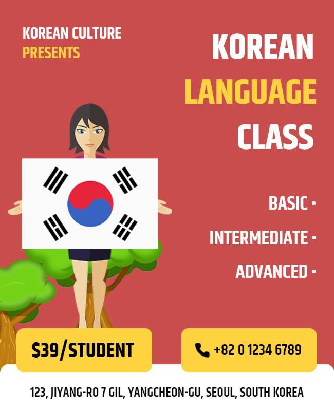 Korean Language Class Enrollment Flyer Template