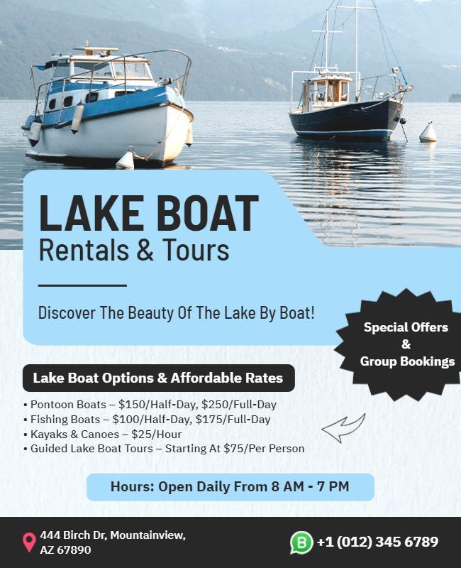 Lake Boat Rentals and Tours Promotion Flyer Template