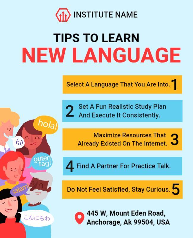 Language Learning Tips Educational Flyer Template