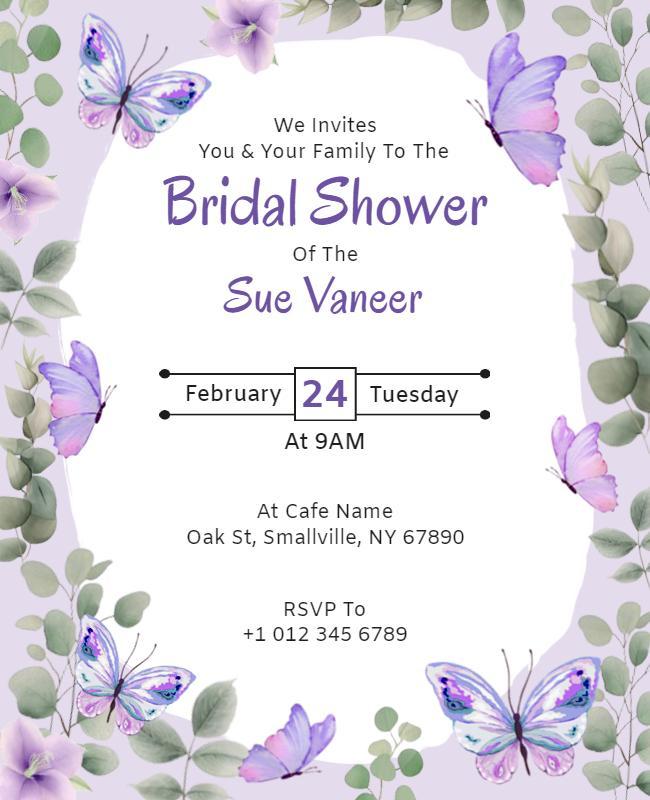 Lavender Butterfly Bridal Shower Flyer Template