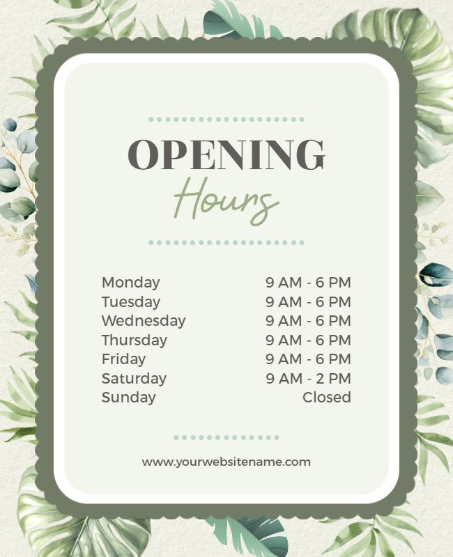 Leafy Green Business Hours Flyer Template