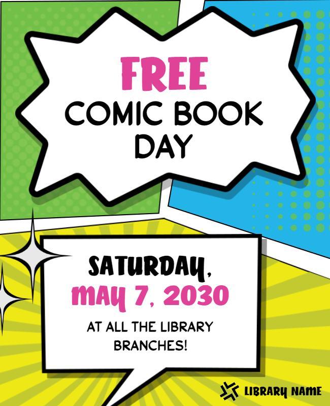 Library Free Comic Book Day Event Flyer Template