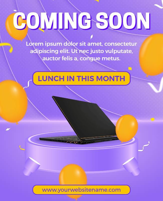 Light Purple and Yellow Laptop Launch Coming Soon Poster Template