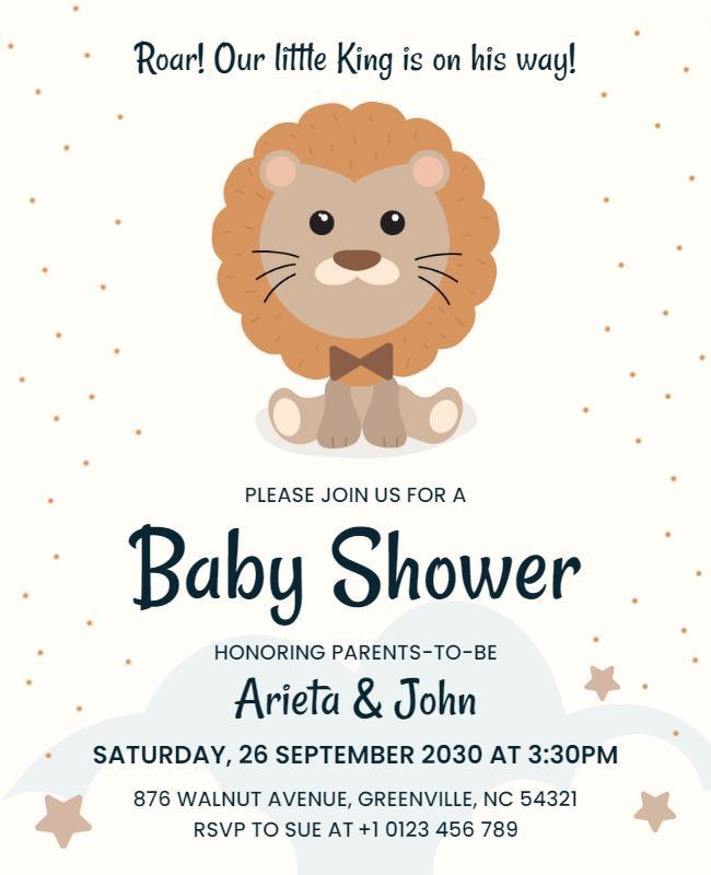 Lion Themed Baby Shower Invitation Flyer Template