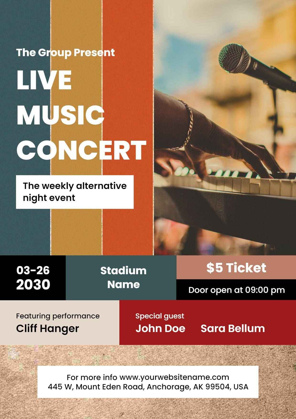 Live Music Concert Performance A4 Flyer Template