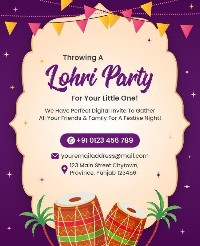 Lohri Celebration Invitation Flyer for Kids Party Template