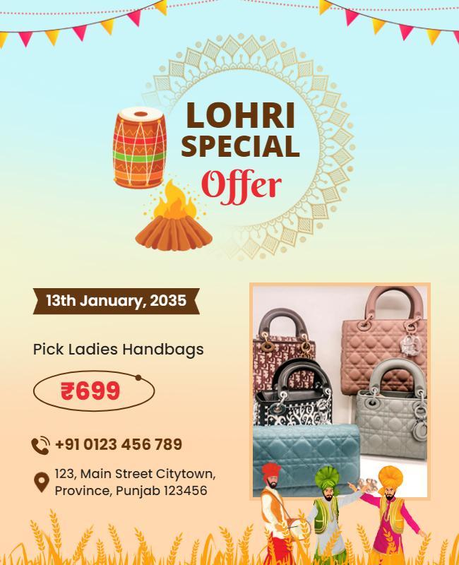 Lohri Festival Handbag Special Offer Flyer Template