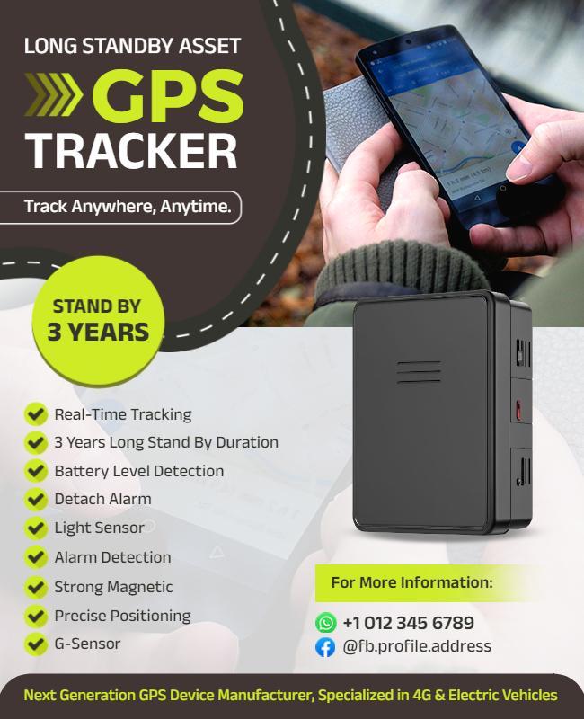 Long Standby Gps Tracker Product Flyer Template