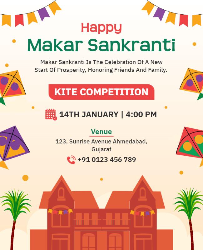 Makar Sankranti Kite Competition Celebration Flyer Template