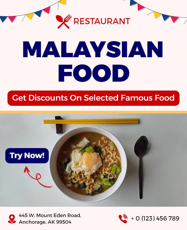 Malaysian Food Restaurant Promotional Flyer Template