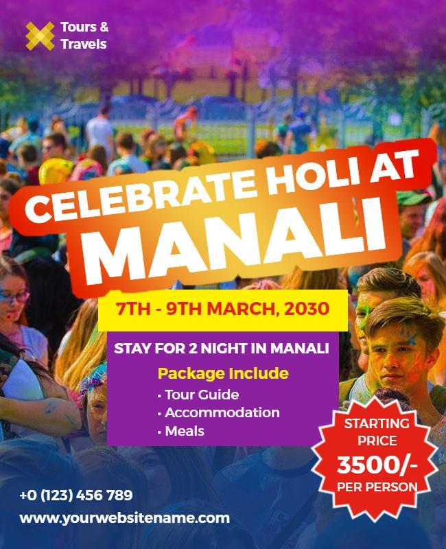 Manali Holi Travel Package Promotion Flyer Template