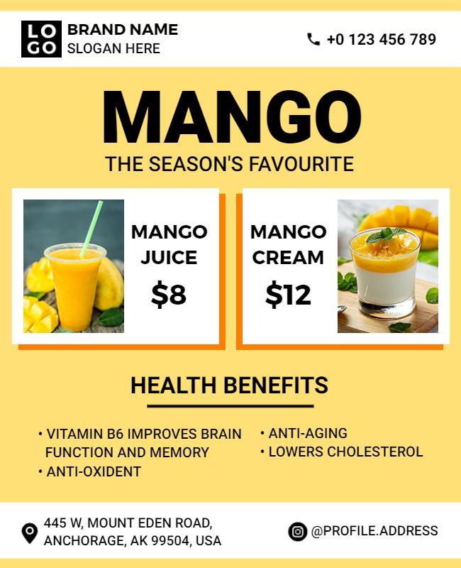 Mango Juice and Cream Health Benefits Flyer Template