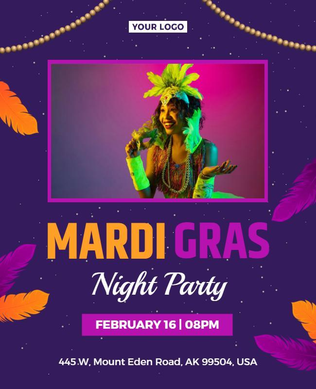 Mardi Gras Night Party Celebration Flyer Template