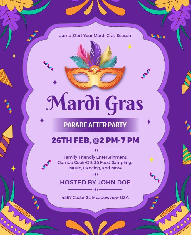 Mardi Gras Parade After Party Flyer Template