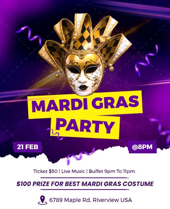 Mardi Gras Party Event Flyer Template