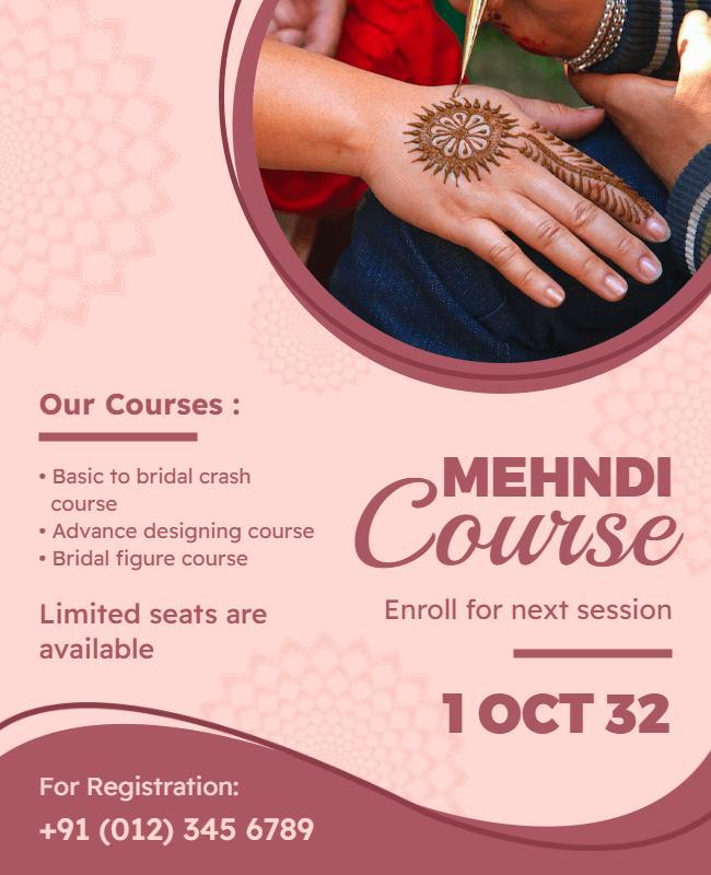 Mehndi Course Enrollment Announcement Flyer Template