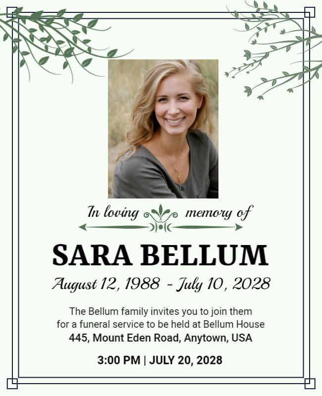 Memorial Funeral Service Invitation Flyer Template