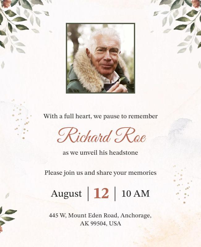 Memorial Headstone Unveiling Invitation Flyer Template