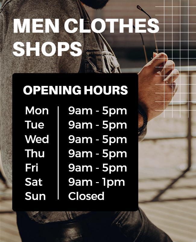 Mens Clothing Store Hours Flyer Template