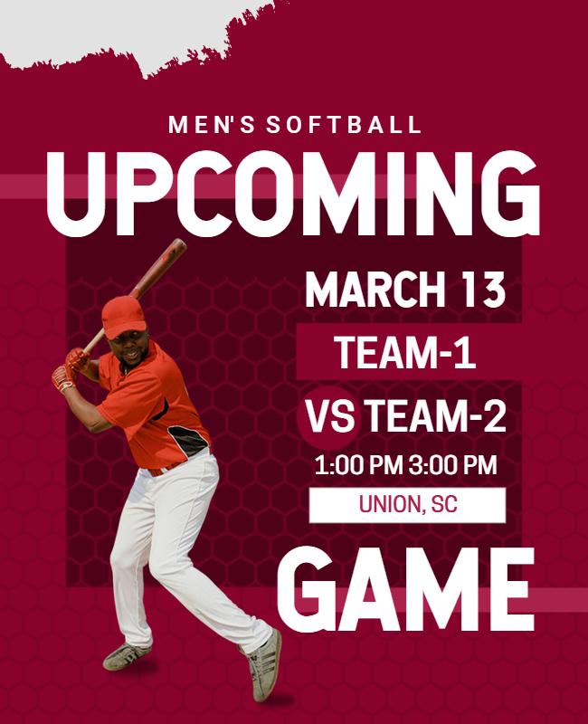 Mens Softball Upcoming Game Flyer Template