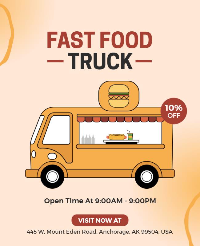 Mobile Fast Food Truck Promotional Flyer Template