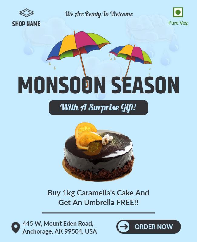 Monsoon Season Cake Promotion Flyer Template