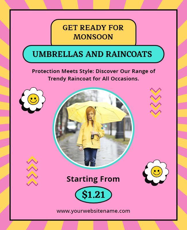 Monsoon Umbrellas and Raincoats Sale Flyer Template