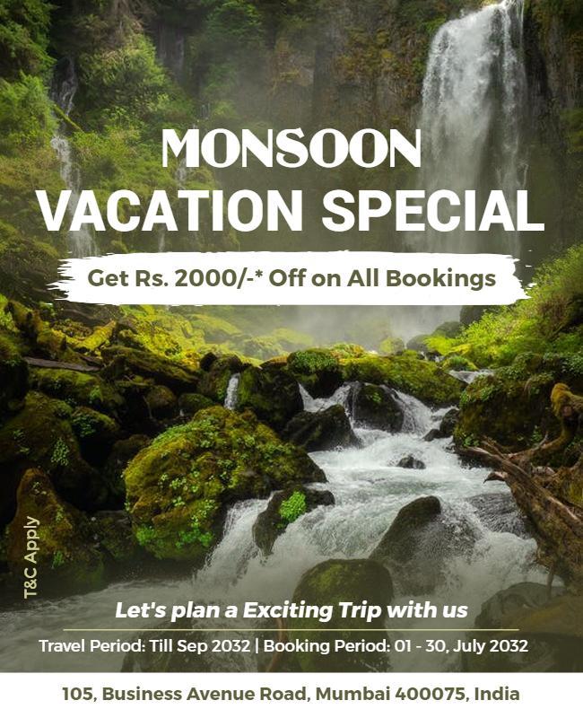 Monsoon Vacation Travel Offer Flyer Template