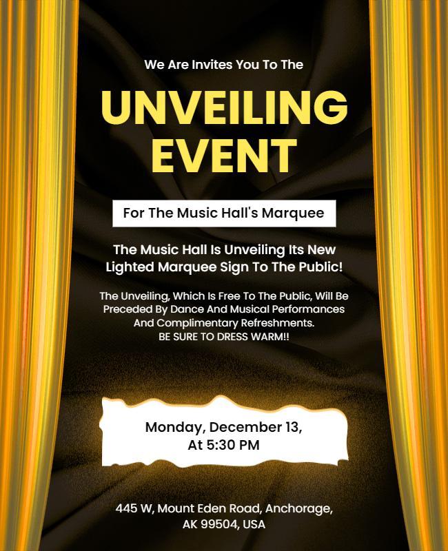 Music Hall Marquee Unveiling Event Flyer Template