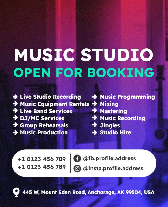 Music Studio Services Booking Flyer Template