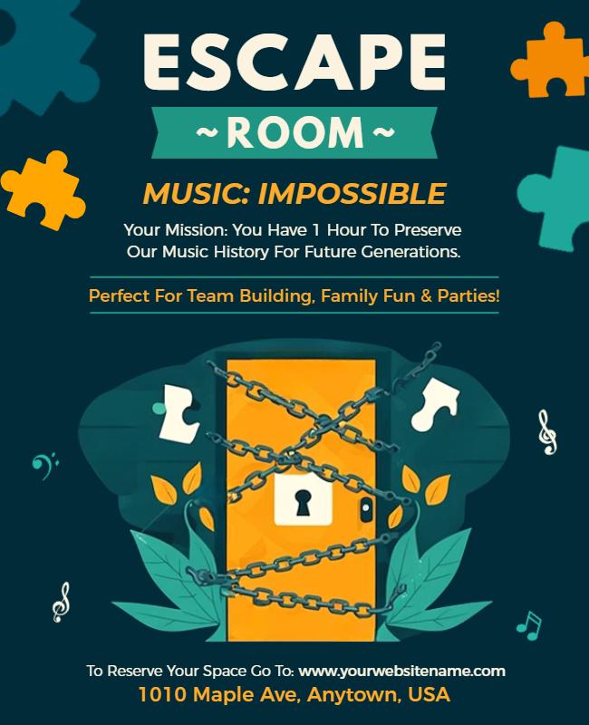 Music Themed Escape Room Event Flyer Template