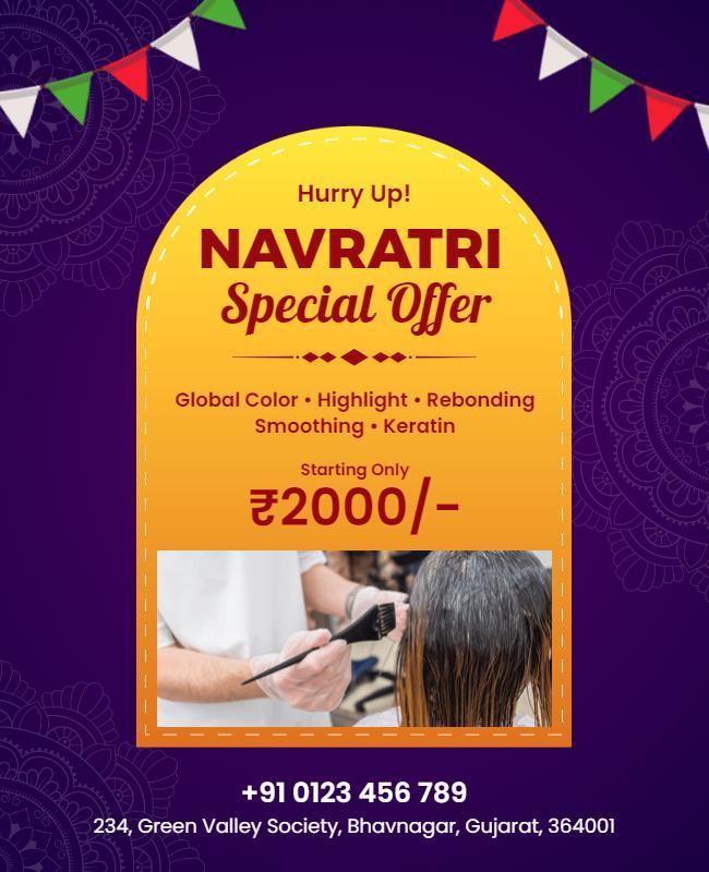 Navratri Hair Treatment Special Offer Flyer Template