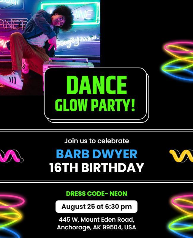 Neon Dance Glow Party Celebration Flyer Template