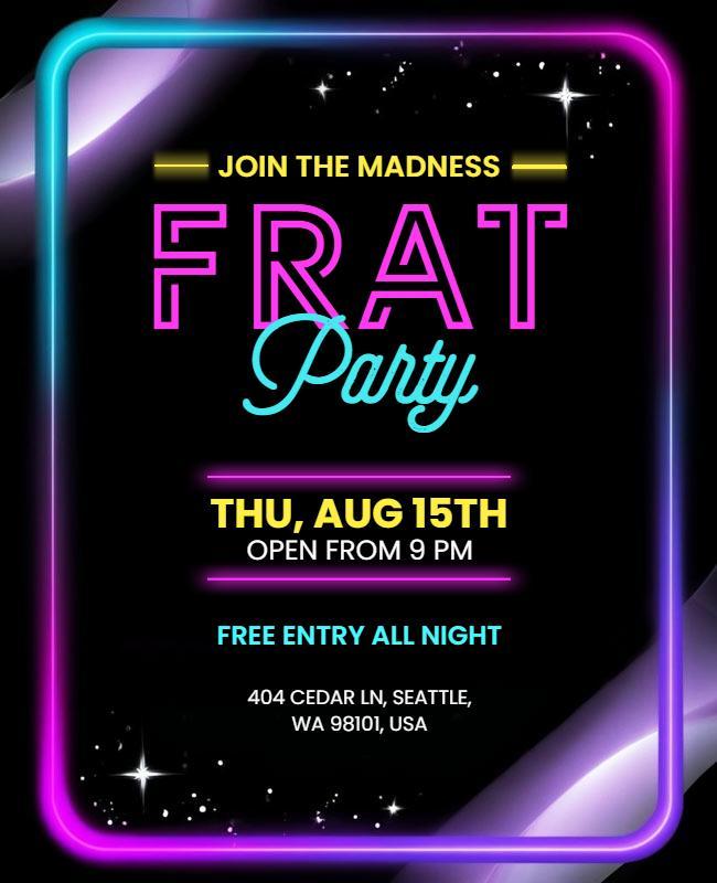 Neon Theme Frat Party Invitation Flyer Template