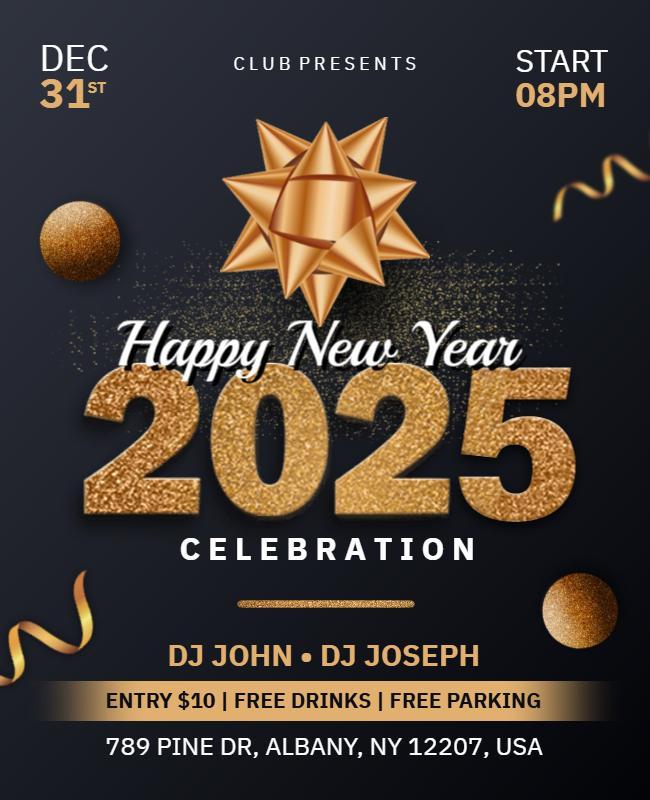 New Year 2025 Club Night Celebration Flyer Template