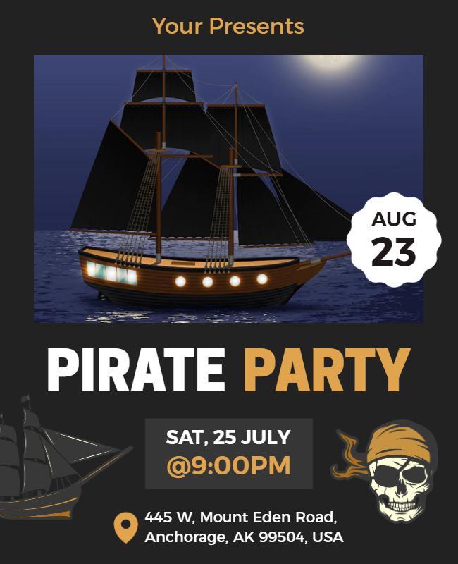 Nighttime Pirate Themed Party Flyer Template