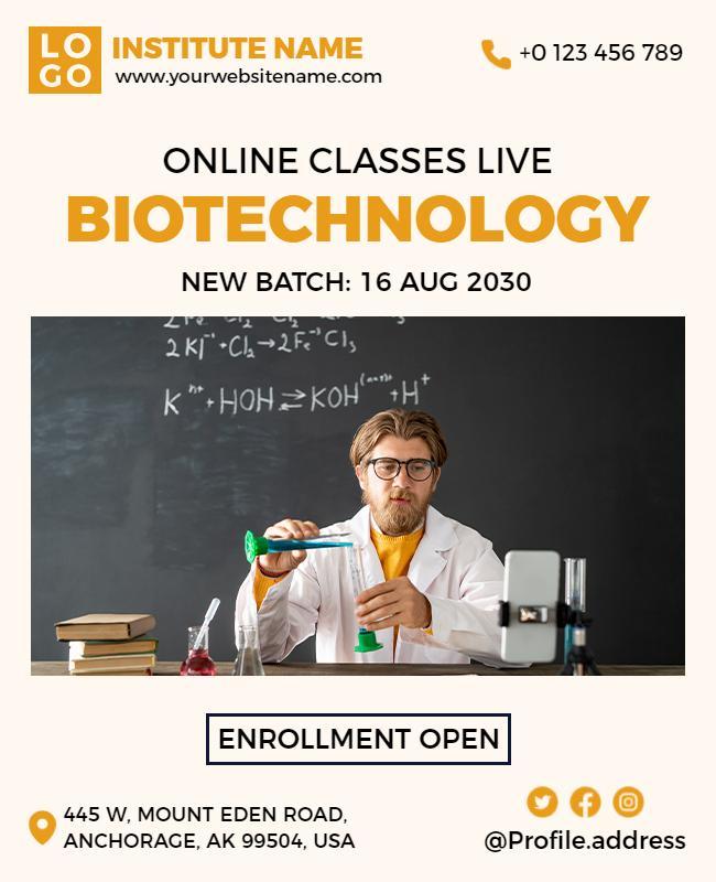 Online Biotechnology Classes Enrollment Flyer Template