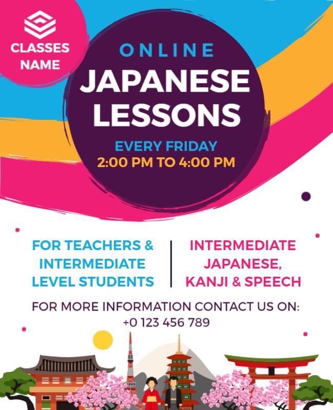 Online Japanese Lessons Educational Flyer Template