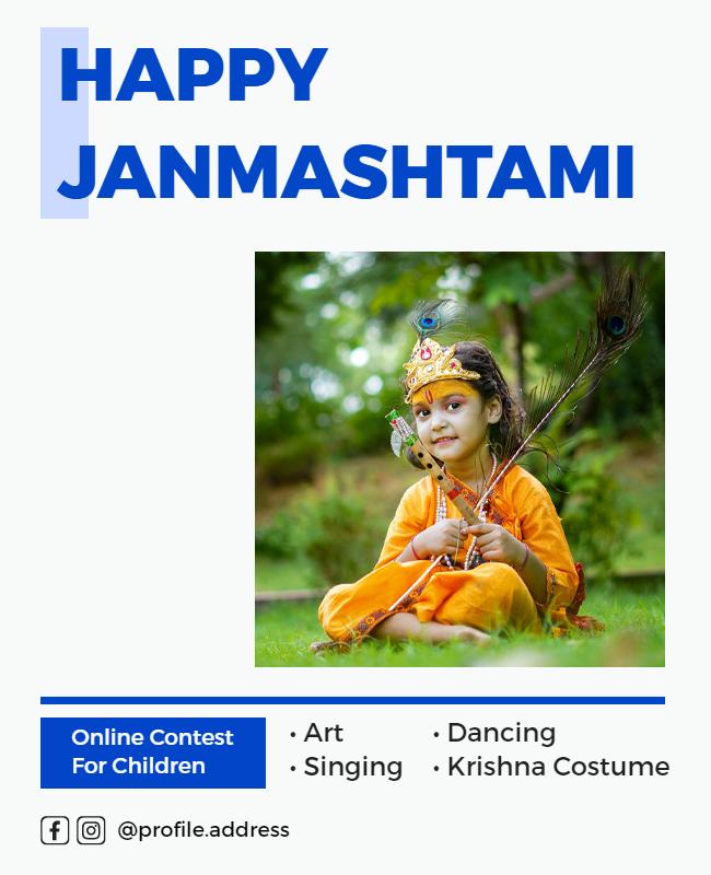 Online Krishna Janmashtami Contest Flyer Template