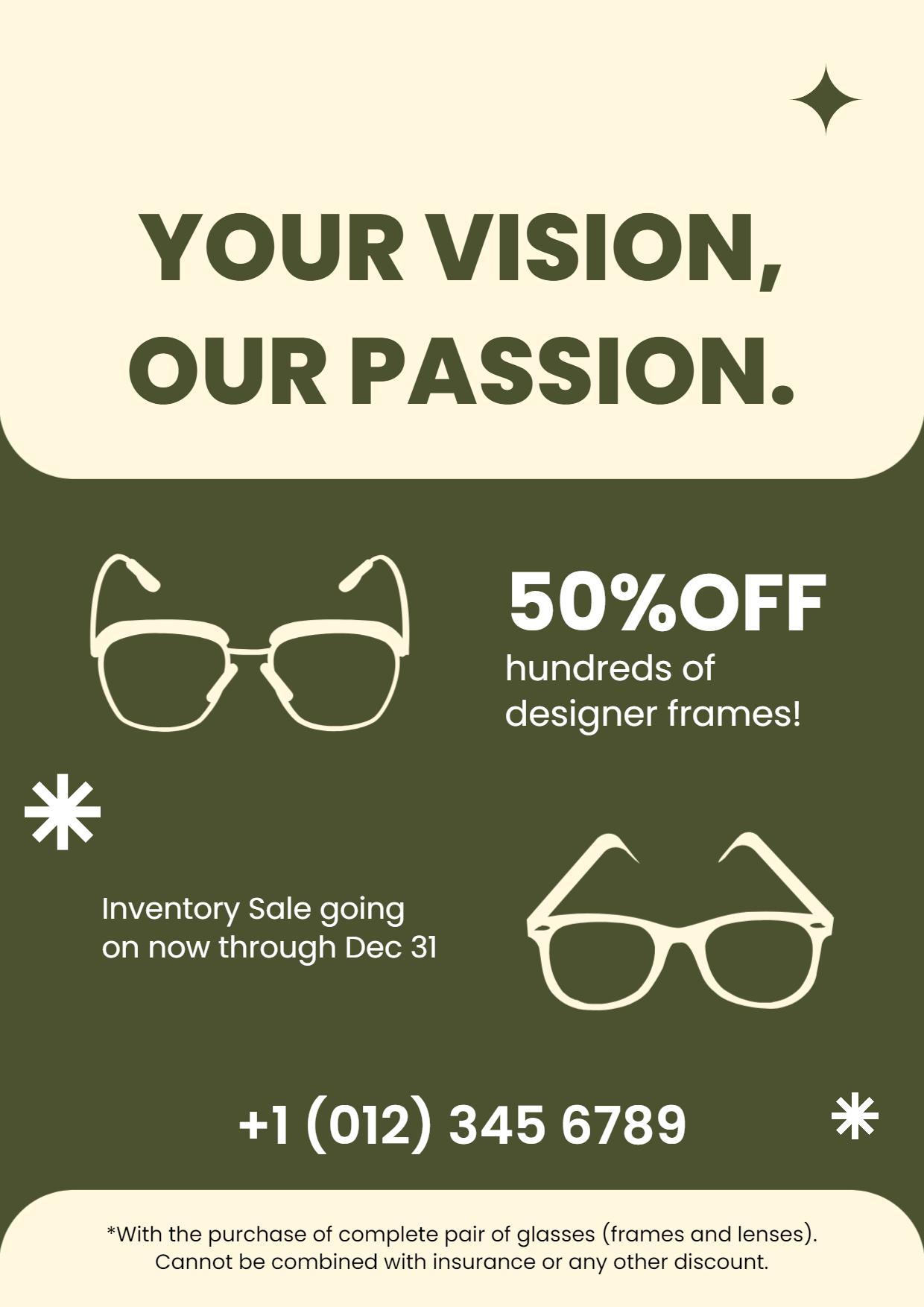 Optical Store Glasses Discount Sale A4 Flyer Template