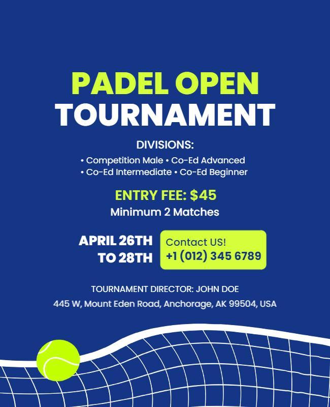 Padel Open Sports Tournament Flyer Template