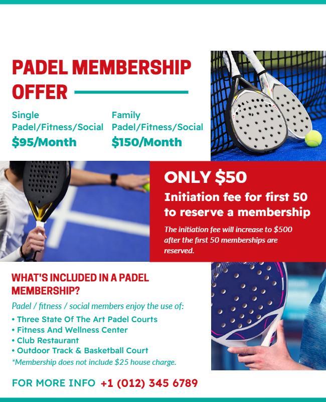 Padel Sports Membership Promotion Flyer Template